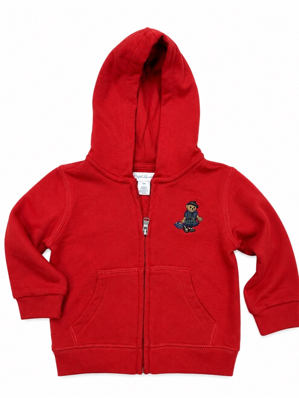 Ralph Lauren Baby Preppy Bear Zip Hoodie Red 6M Full Zip Sweatshirt EUC